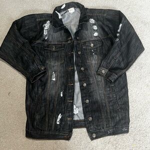 NWOT Sew In Love Black Distressed Denim Jacket, Oversized Women’s M Jean Jacket